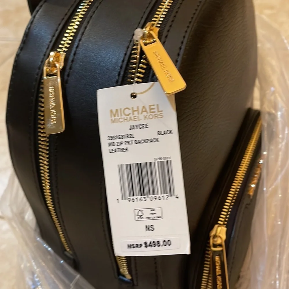 Michael Kors Backpack Bag Jaycee Md Pkt Backpack Leather Black NWT